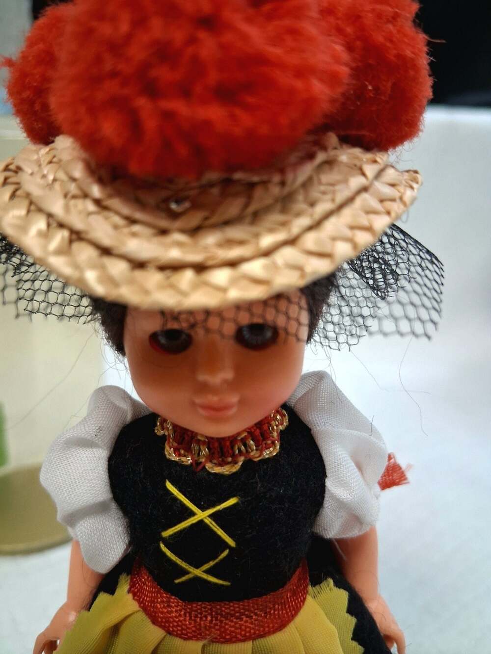 Vintage German Traditional Folk Costume Souvenir Doll in Original Plastic Cylind